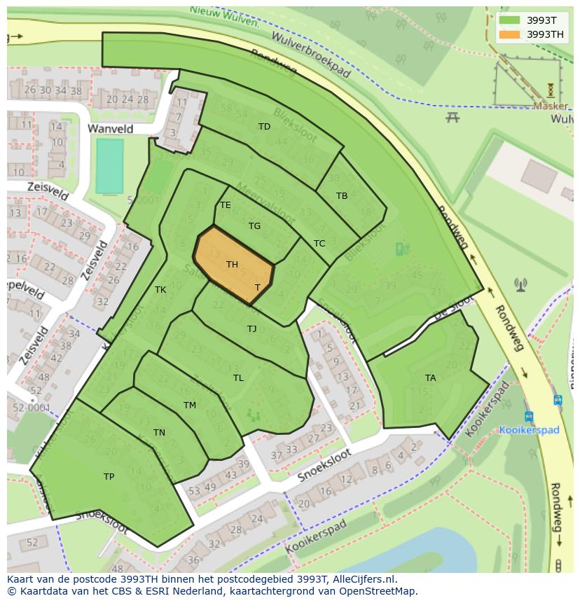 Afbeelding van het postcodegebied 3993 TH op de kaart.
