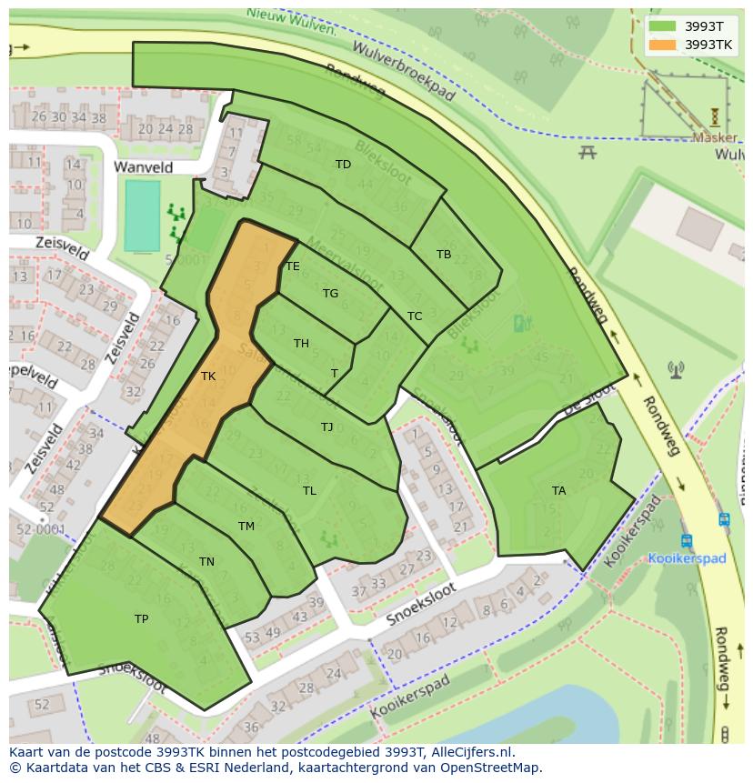 Afbeelding van het postcodegebied 3993 TK op de kaart.