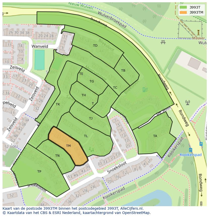 Afbeelding van het postcodegebied 3993 TM op de kaart.
