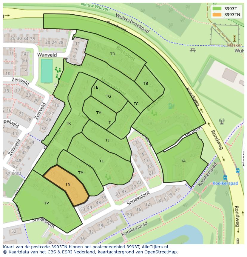 Afbeelding van het postcodegebied 3993 TN op de kaart.