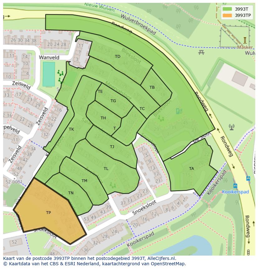 Afbeelding van het postcodegebied 3993 TP op de kaart.