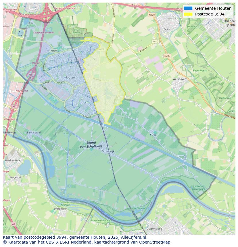 Afbeelding van het postcodegebied 3994 op de kaart.