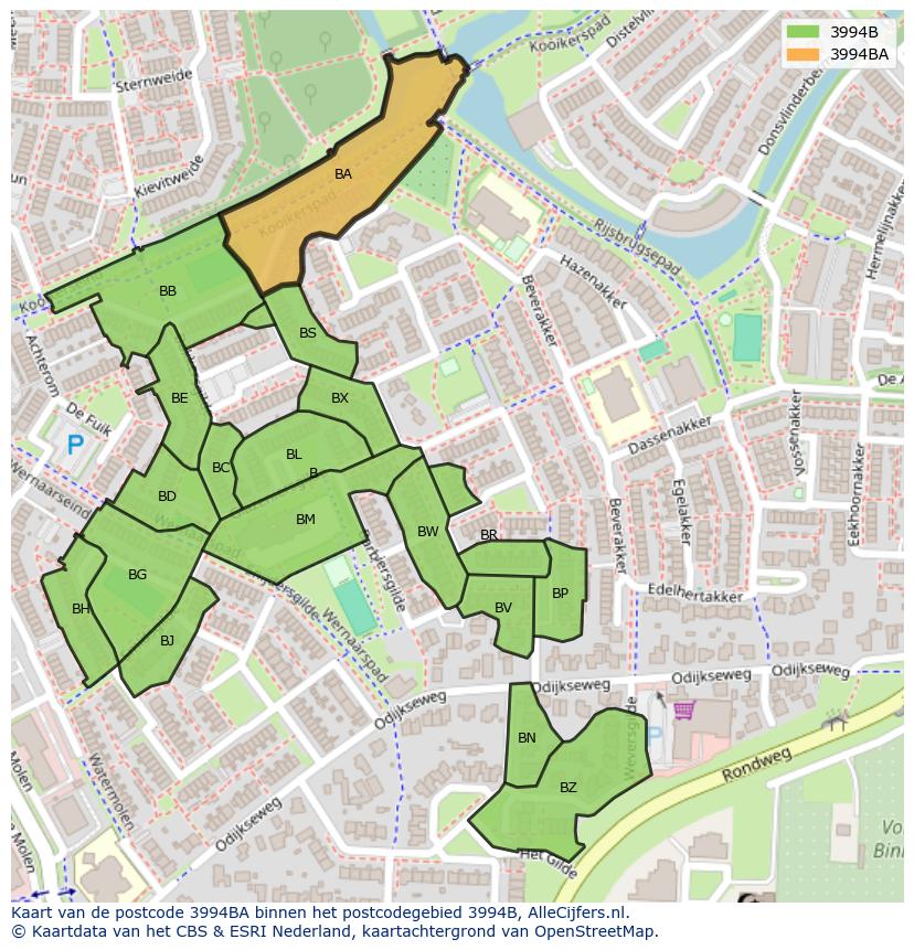 Afbeelding van het postcodegebied 3994 BA op de kaart.