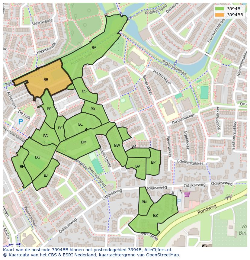 Afbeelding van het postcodegebied 3994 BB op de kaart.