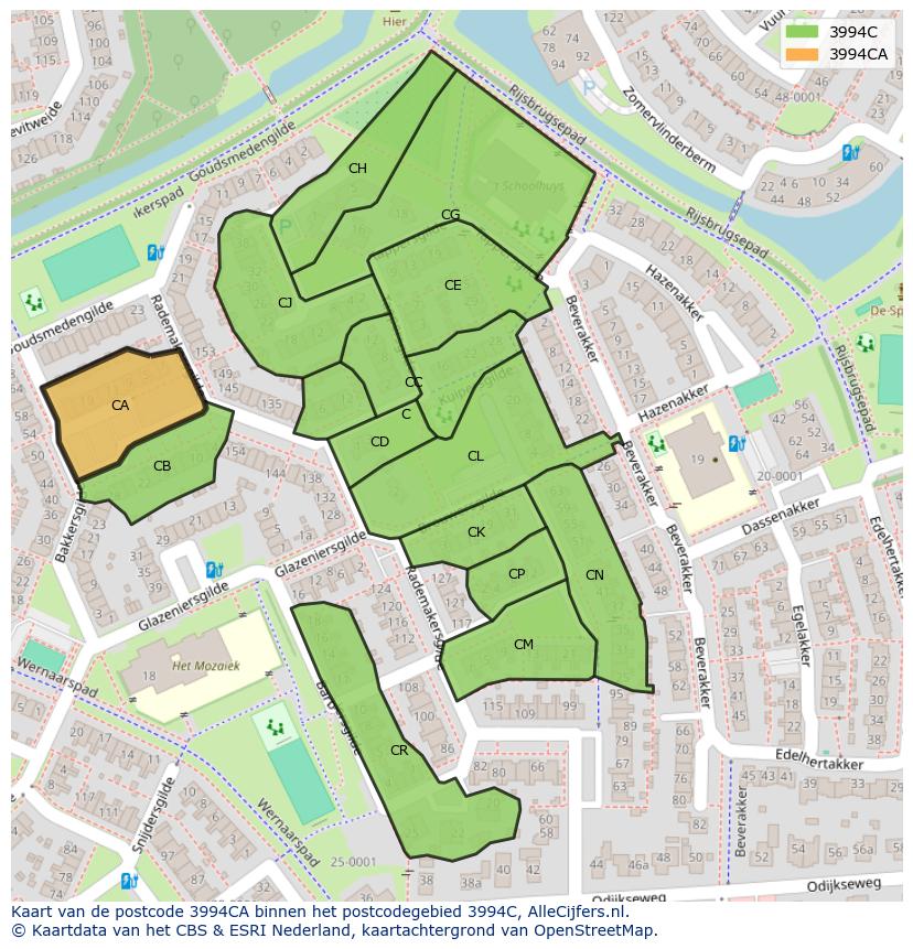 Afbeelding van het postcodegebied 3994 CA op de kaart.