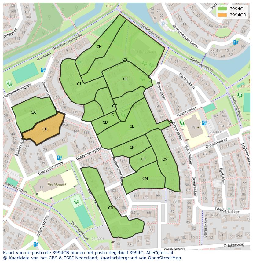 Afbeelding van het postcodegebied 3994 CB op de kaart.