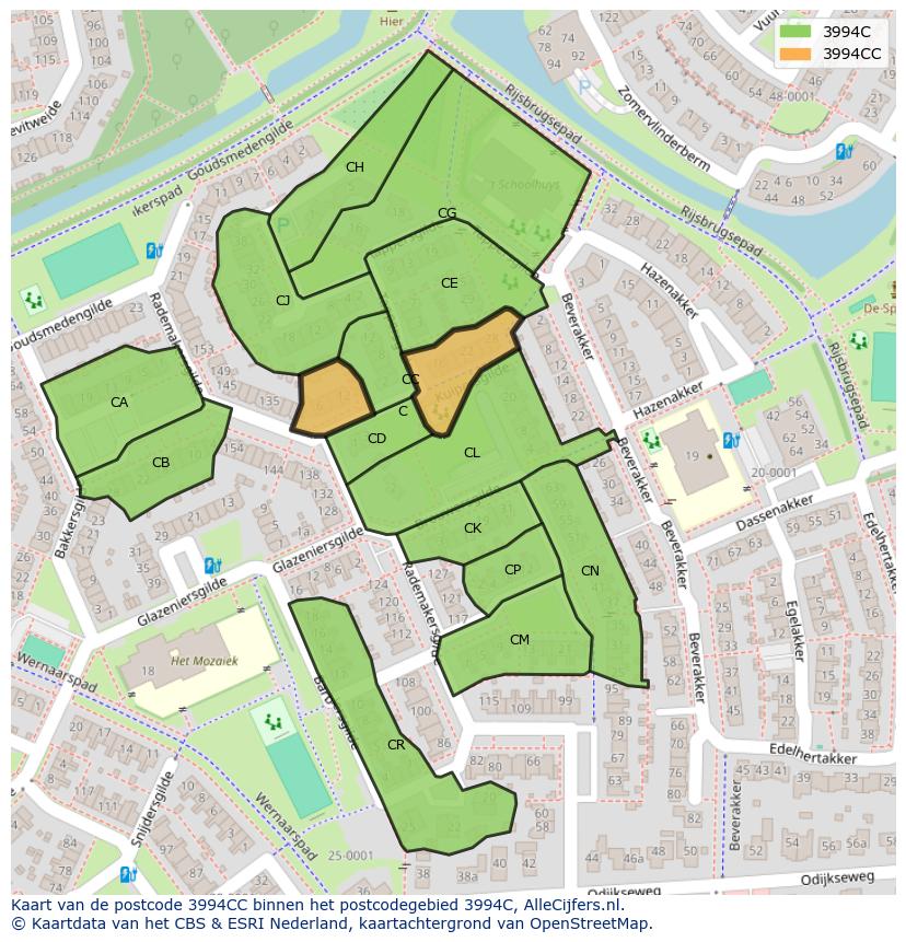 Afbeelding van het postcodegebied 3994 CC op de kaart.