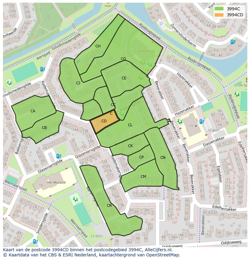 Afbeelding van het postcodegebied 3994 CD op de kaart.