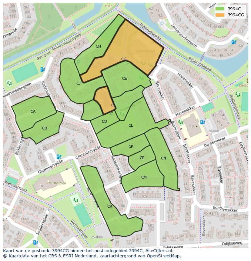 Afbeelding van het postcodegebied 3994 CG op de kaart.