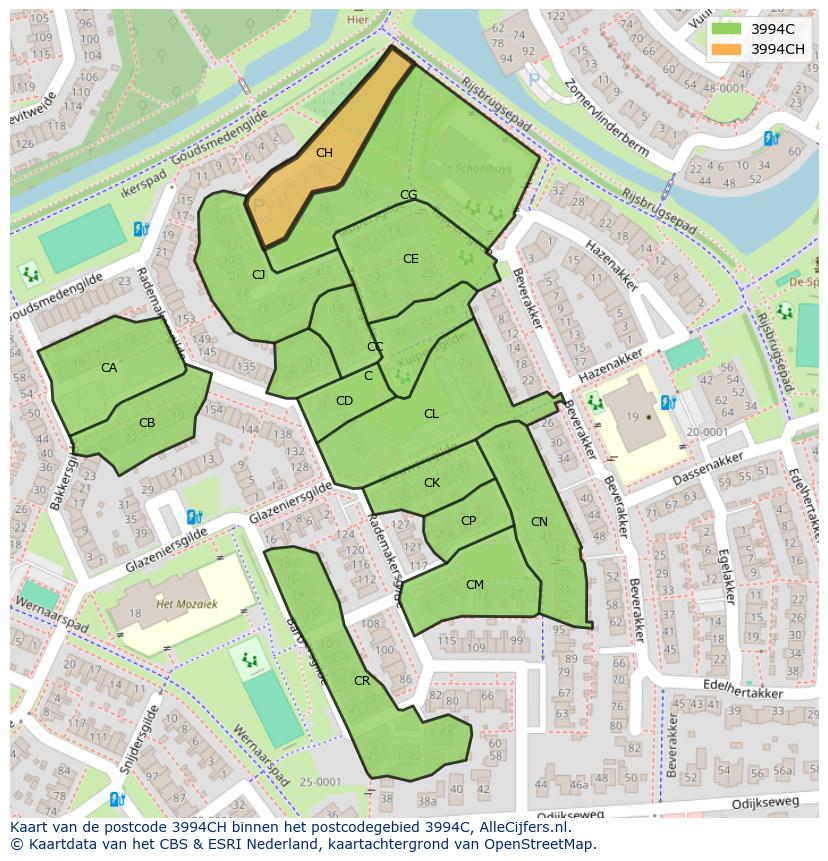Afbeelding van het postcodegebied 3994 CH op de kaart.