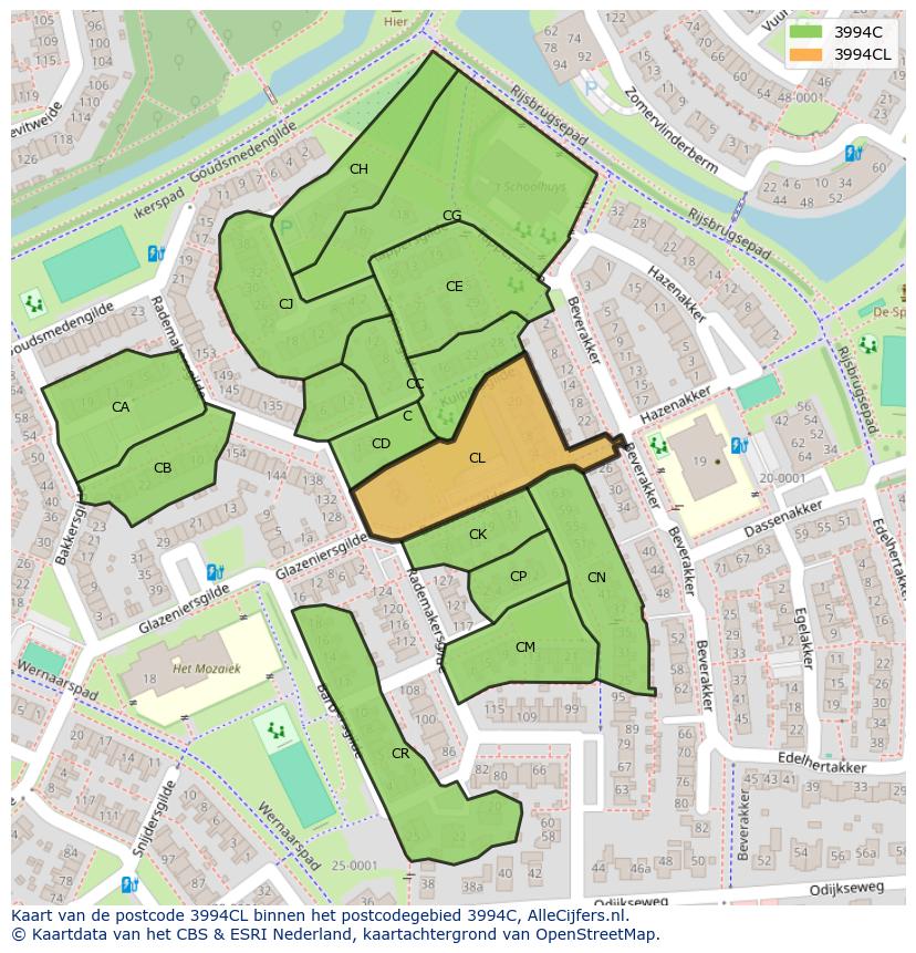 Afbeelding van het postcodegebied 3994 CL op de kaart.