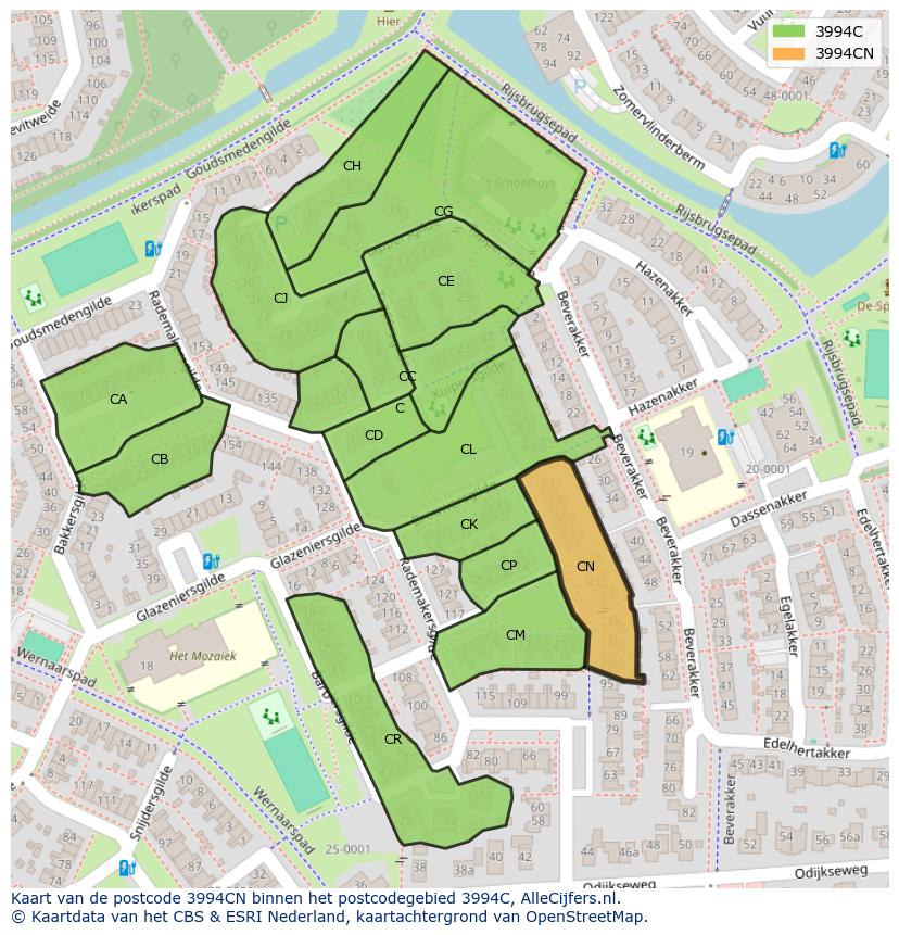 Afbeelding van het postcodegebied 3994 CN op de kaart.