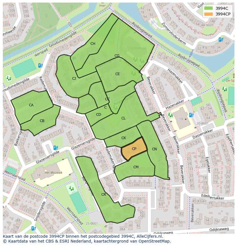 Afbeelding van het postcodegebied 3994 CP op de kaart.