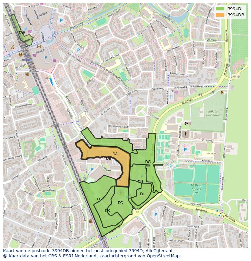 Afbeelding van het postcodegebied 3994 DB op de kaart.