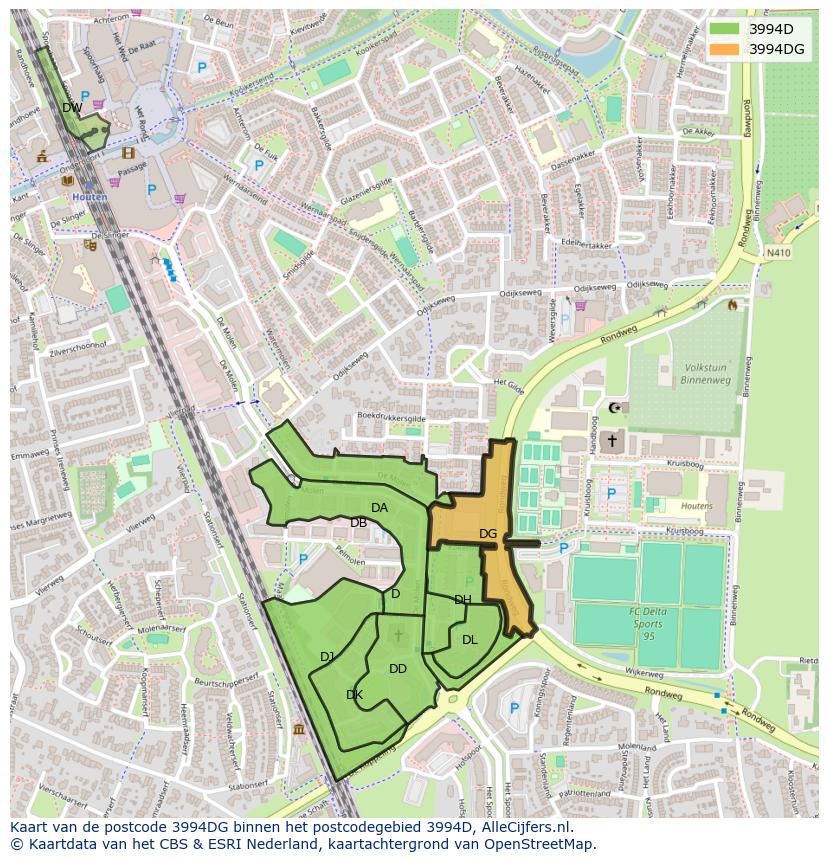 Afbeelding van het postcodegebied 3994 DG op de kaart.