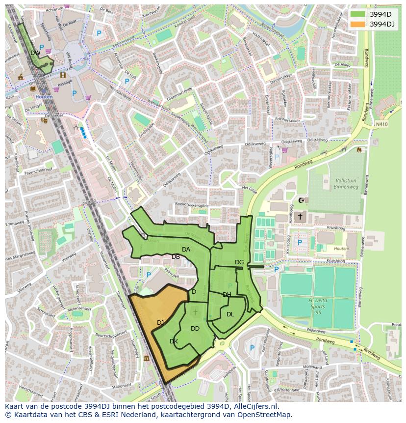 Afbeelding van het postcodegebied 3994 DJ op de kaart.