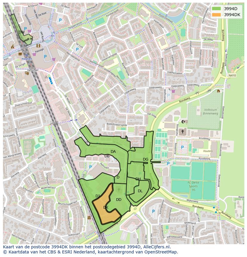 Afbeelding van het postcodegebied 3994 DK op de kaart.