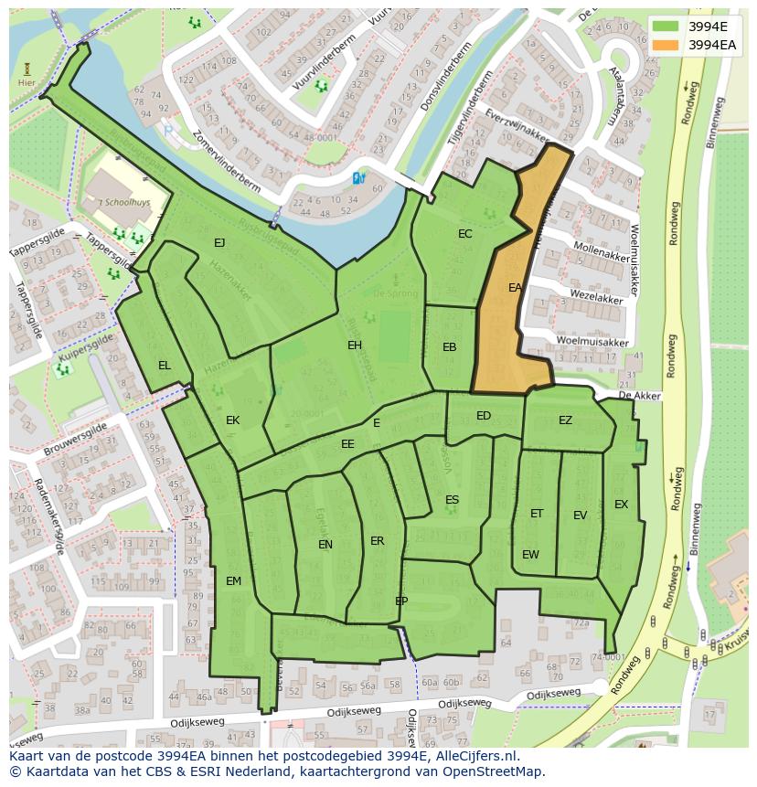 Afbeelding van het postcodegebied 3994 EA op de kaart.