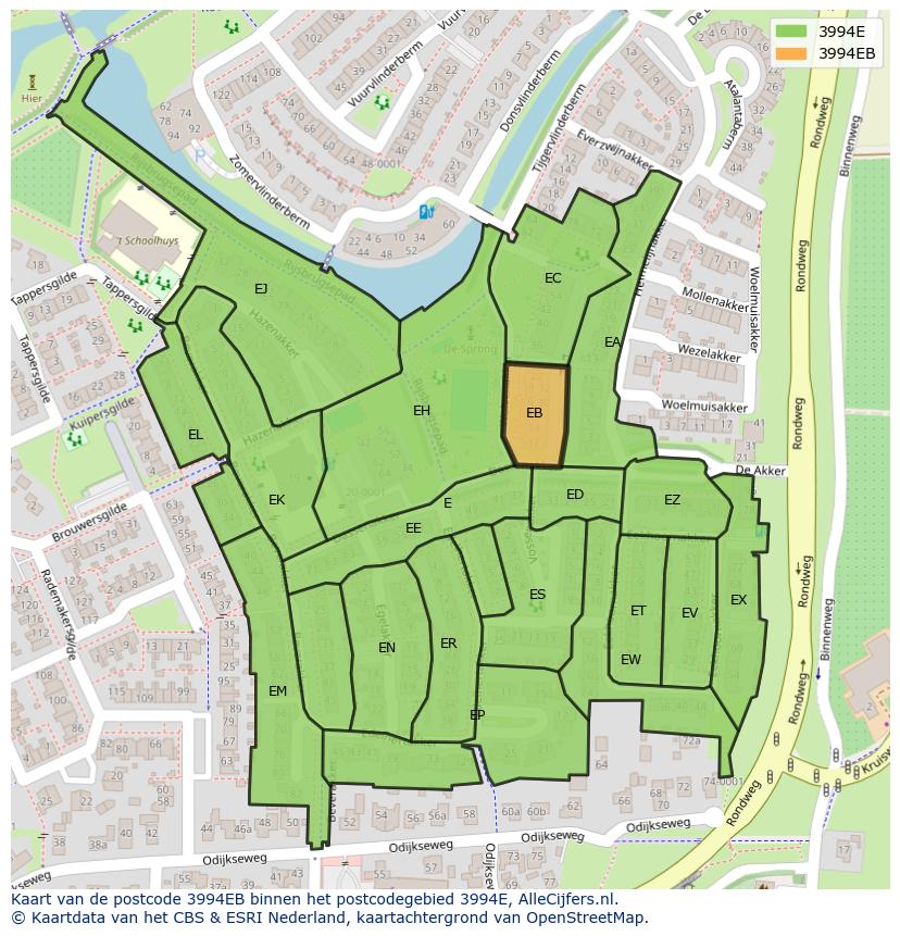 Afbeelding van het postcodegebied 3994 EB op de kaart.