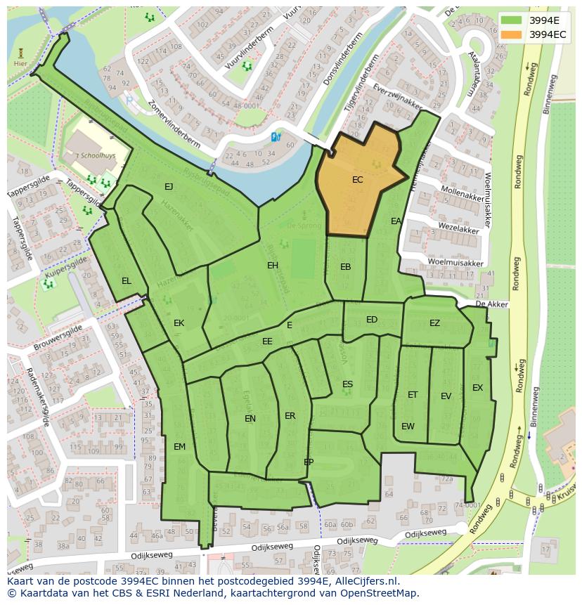 Afbeelding van het postcodegebied 3994 EC op de kaart.