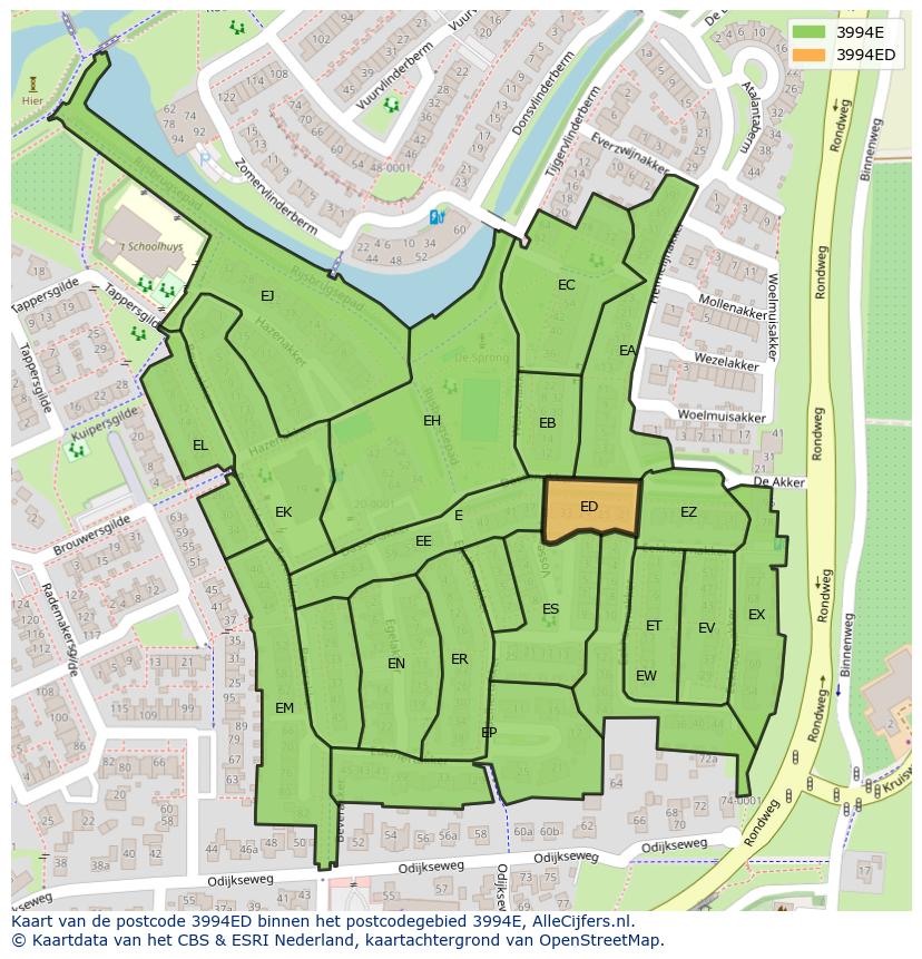 Afbeelding van het postcodegebied 3994 ED op de kaart.