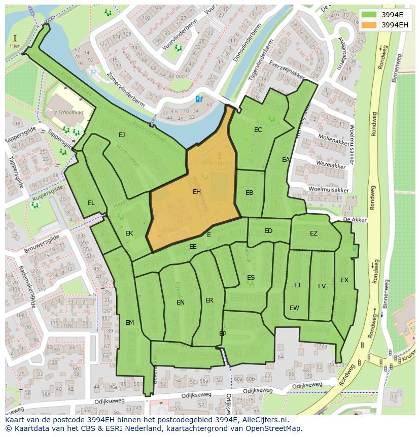 Afbeelding van het postcodegebied 3994 EH op de kaart.