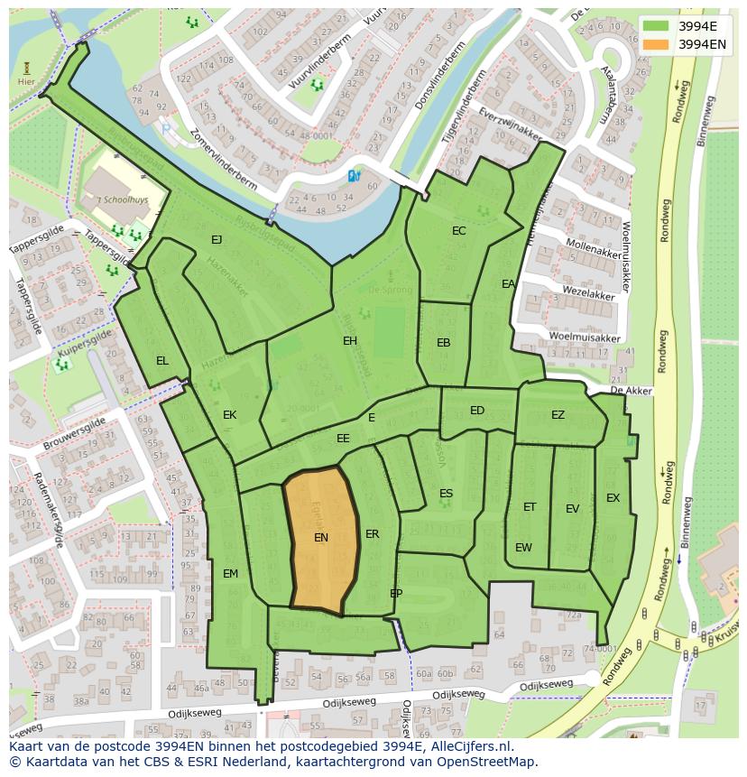 Afbeelding van het postcodegebied 3994 EN op de kaart.