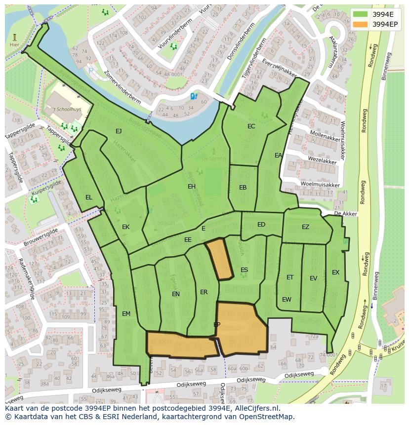 Afbeelding van het postcodegebied 3994 EP op de kaart.