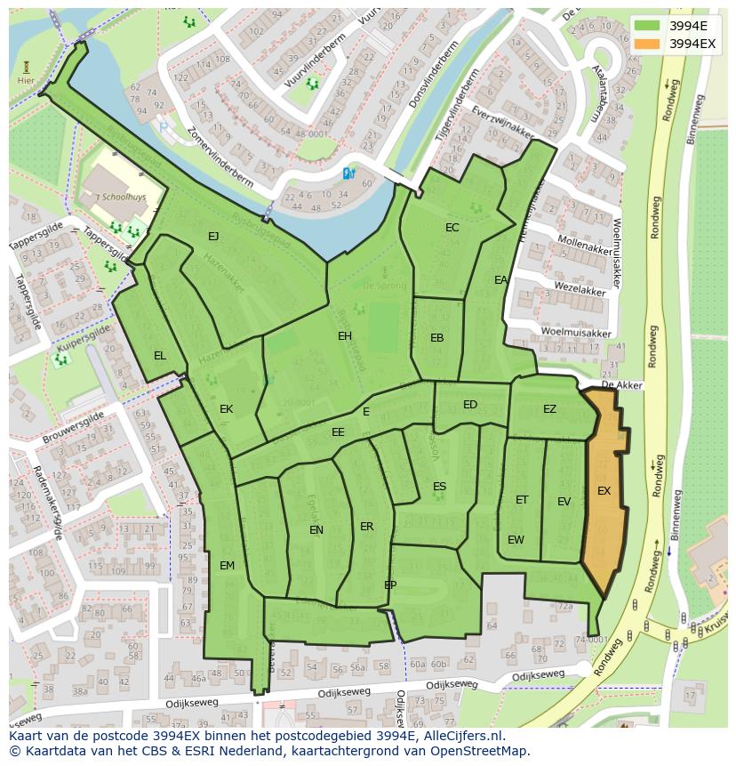 Afbeelding van het postcodegebied 3994 EX op de kaart.
