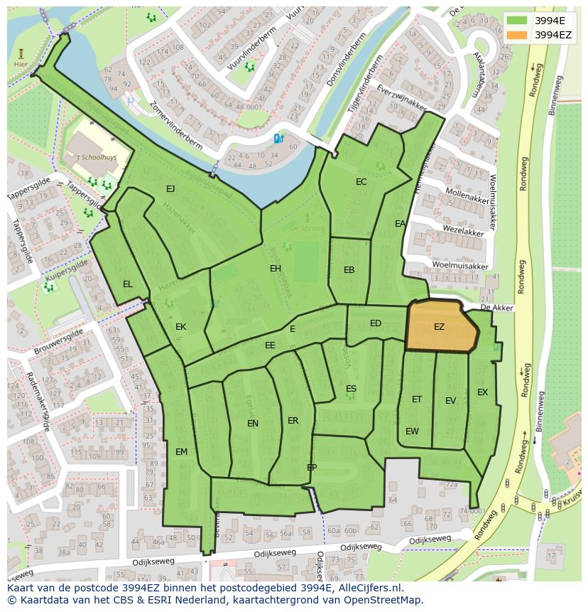Afbeelding van het postcodegebied 3994 EZ op de kaart.