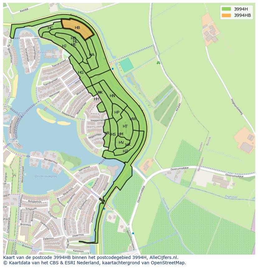 Afbeelding van het postcodegebied 3994 HB op de kaart.