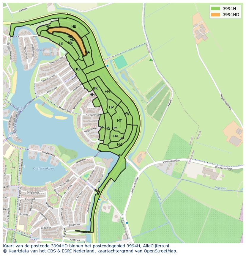 Afbeelding van het postcodegebied 3994 HD op de kaart.