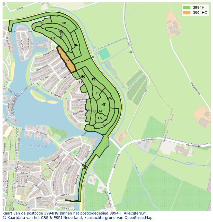 Afbeelding van het postcodegebied 3994 HG op de kaart.
