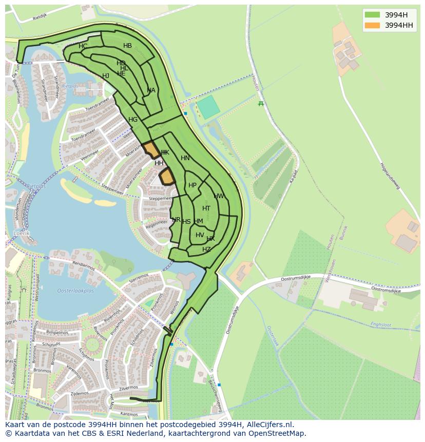 Afbeelding van het postcodegebied 3994 HH op de kaart.