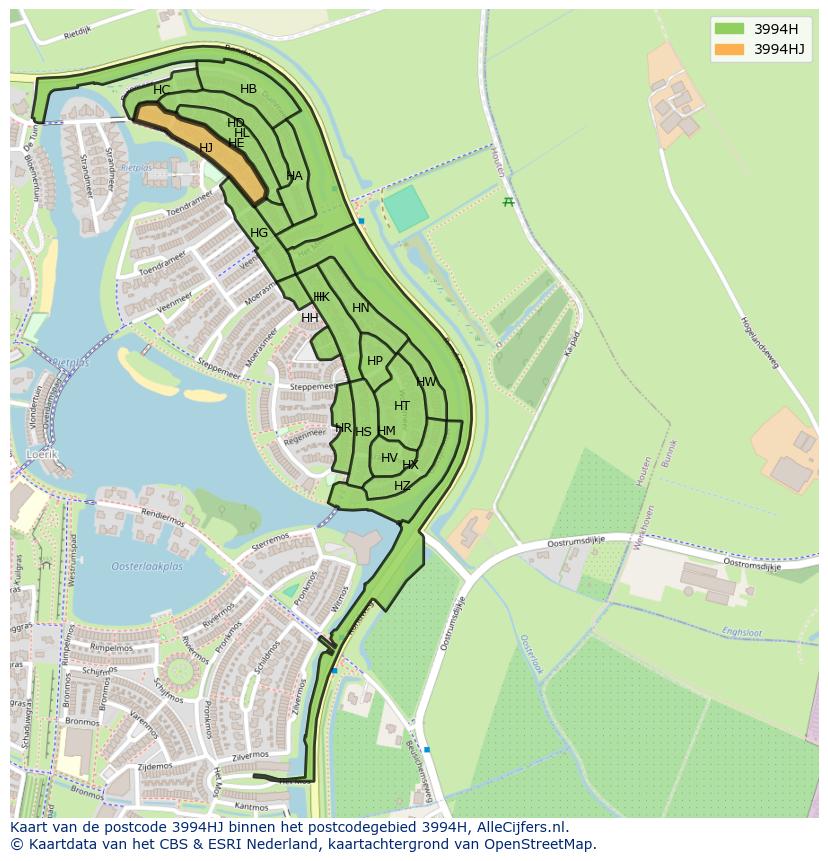 Afbeelding van het postcodegebied 3994 HJ op de kaart.