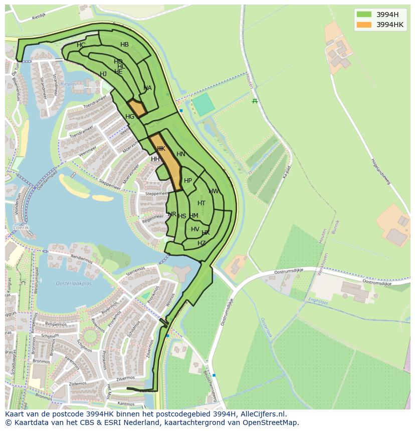 Afbeelding van het postcodegebied 3994 HK op de kaart.