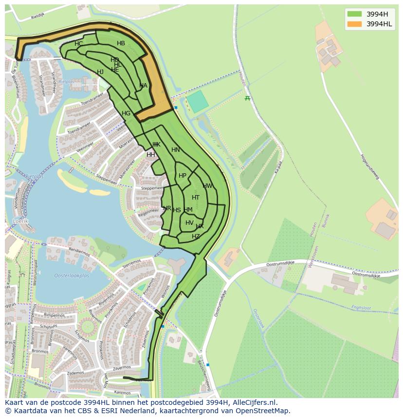Afbeelding van het postcodegebied 3994 HL op de kaart.