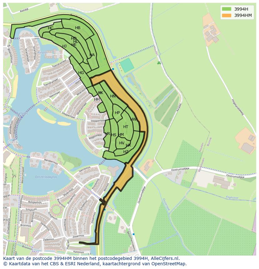 Afbeelding van het postcodegebied 3994 HM op de kaart.