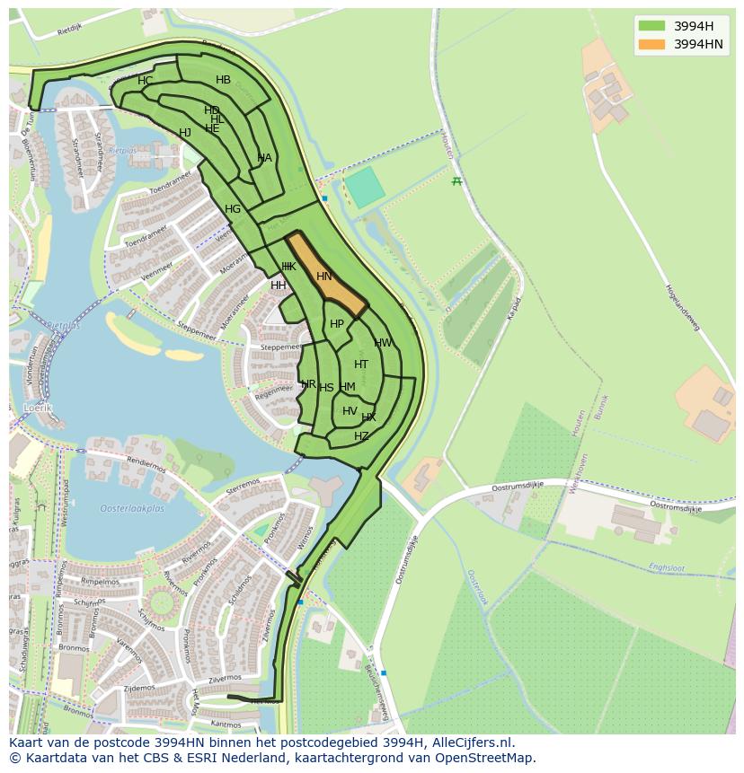 Afbeelding van het postcodegebied 3994 HN op de kaart.