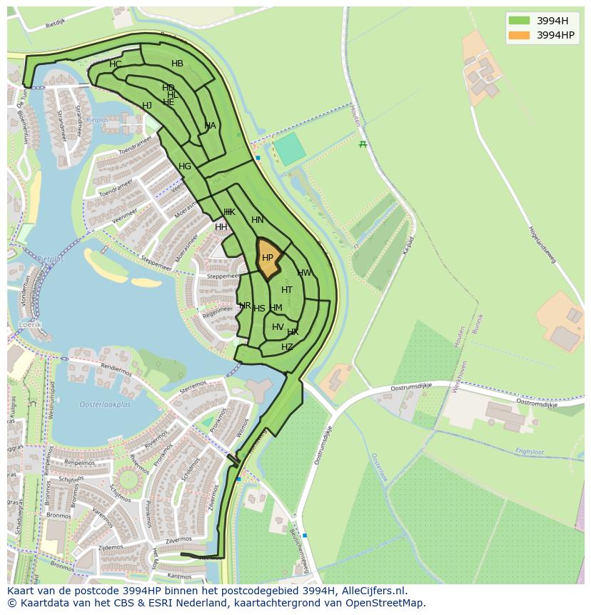 Afbeelding van het postcodegebied 3994 HP op de kaart.