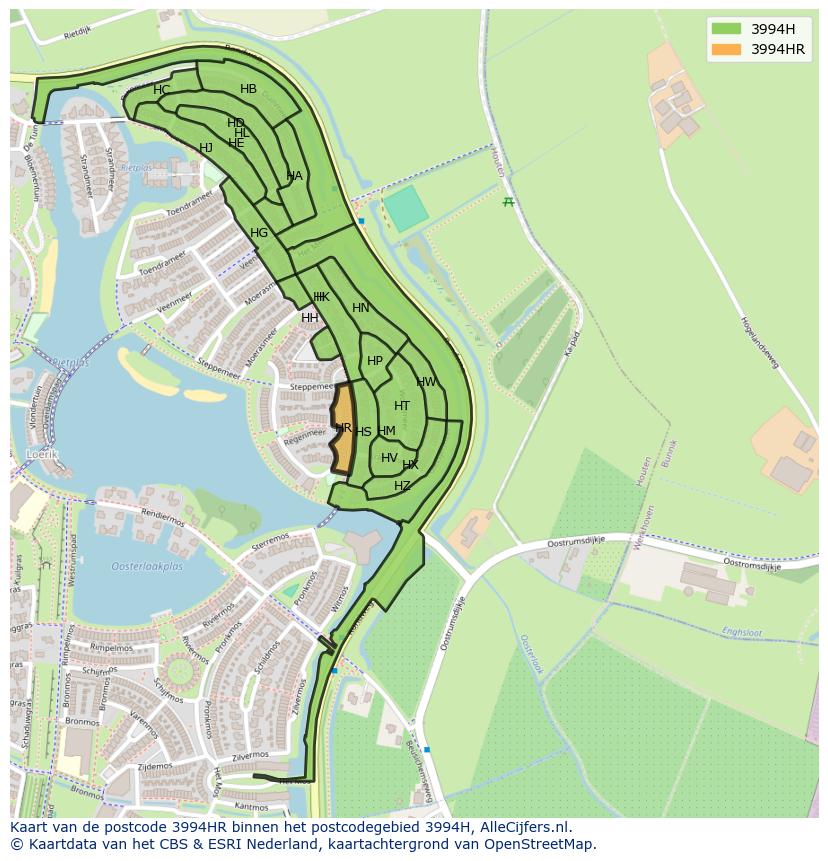 Afbeelding van het postcodegebied 3994 HR op de kaart.