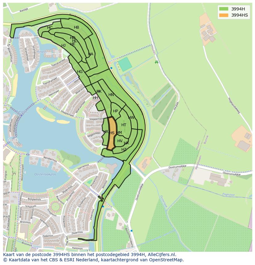 Afbeelding van het postcodegebied 3994 HS op de kaart.