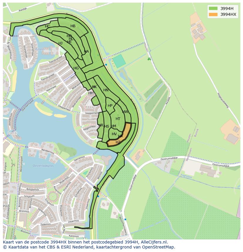 Afbeelding van het postcodegebied 3994 HX op de kaart.