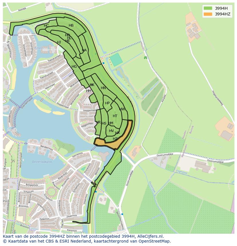 Afbeelding van het postcodegebied 3994 HZ op de kaart.