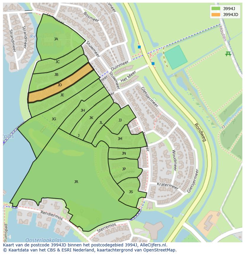 Afbeelding van het postcodegebied 3994 JD op de kaart.