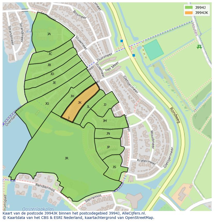 Afbeelding van het postcodegebied 3994 JK op de kaart.