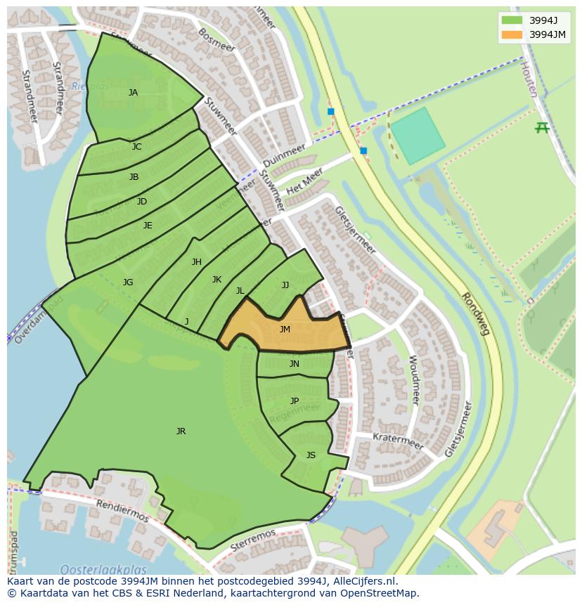 Afbeelding van het postcodegebied 3994 JM op de kaart.
