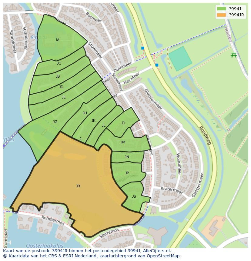 Afbeelding van het postcodegebied 3994 JR op de kaart.