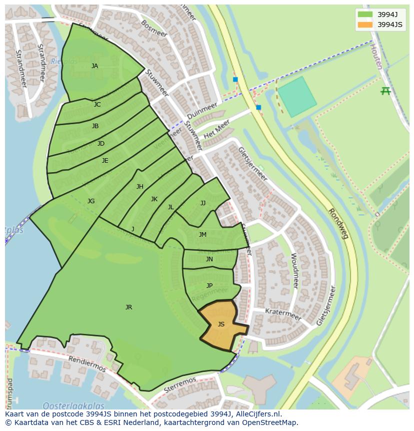 Afbeelding van het postcodegebied 3994 JS op de kaart.