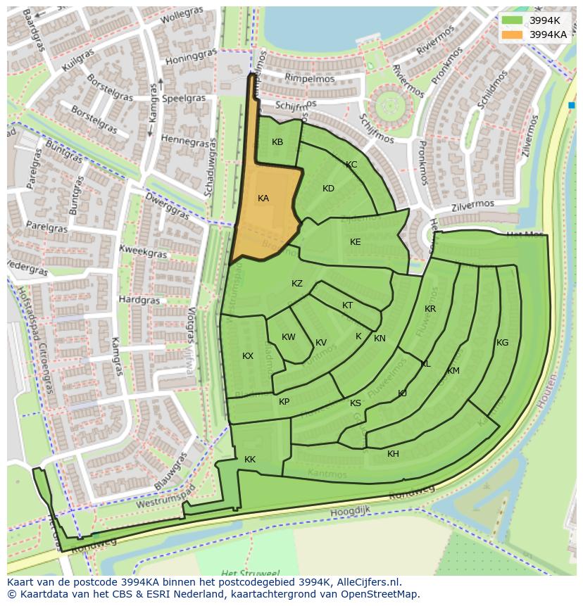 Afbeelding van het postcodegebied 3994 KA op de kaart.